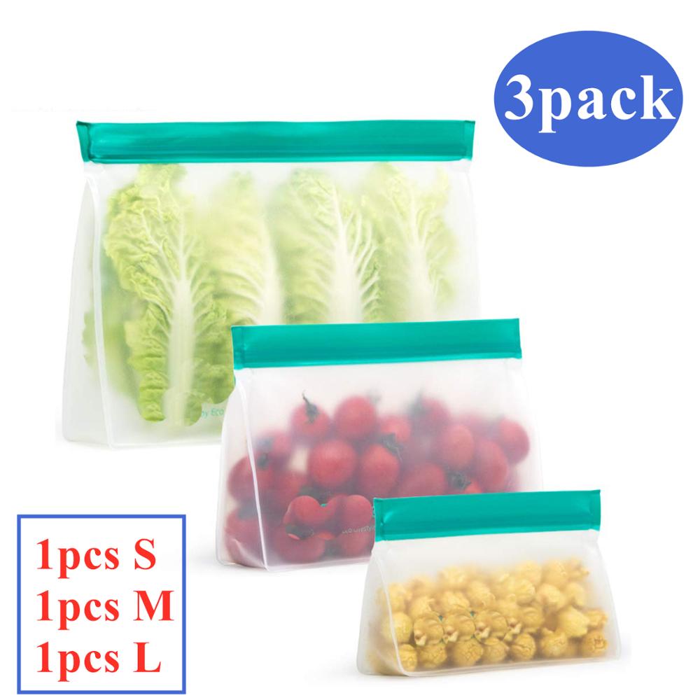 Silicone fresh food storage bag container reusable three-dimensional freezing bag leak-proof top ziplock bag kitchen storage bag: 3pcs