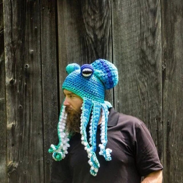 Chapeau en laine tricoté à la main, en forme de pieuvre, pour noël et Halloween: F
