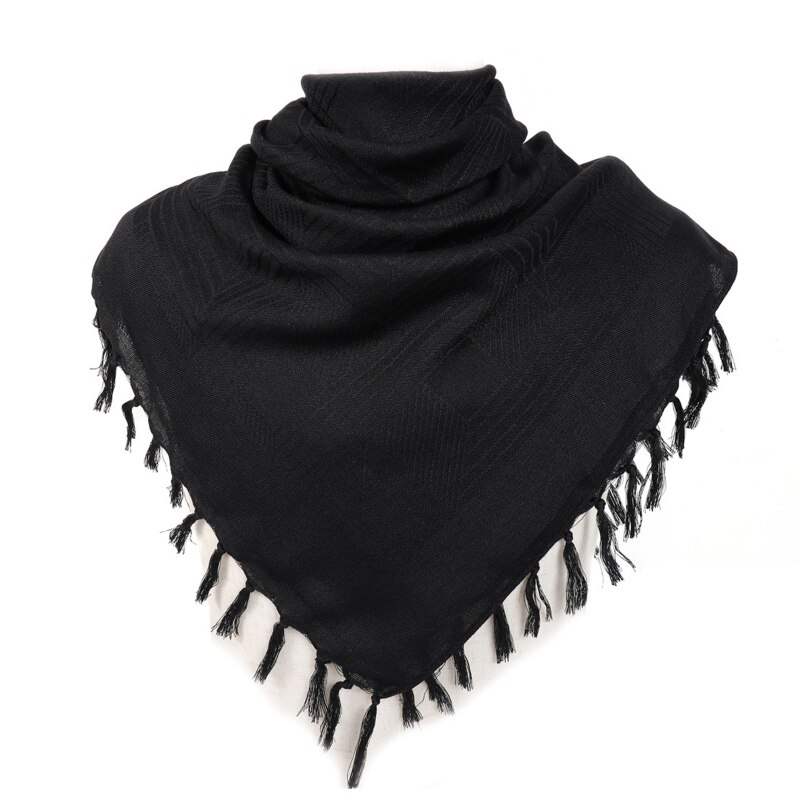 Shemagh-bufandas con flecos árabes, de mezcla de algodón, a prueba de viento, para la cabeza y el cuello, con borla, para acampar al aire libre en el desierto,: Black