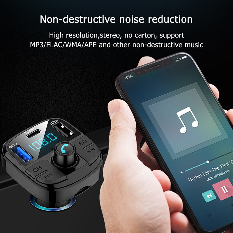 Bluetooth 5.0 Fm Transmitter Car Kit MP3 Modulator Auto-oplader QC3.0 Dubbele Usb Met Led Rooster Screen Eq Modus accessoires