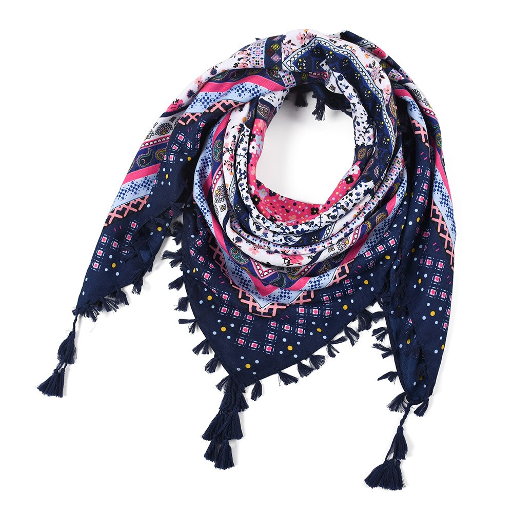 Sjaal Vrouwen Winter Bohemian Vierkante Zakdoek Sjaal Wrap Retro Patroon Kwastje Vrouwelijke Sjaal Grote 115Cm Katoen Foulard Bloemen: 38