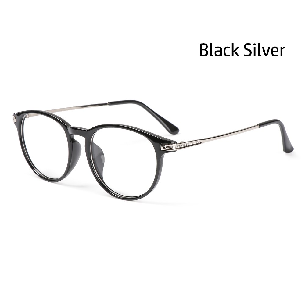 1pc optische brillen dames heren vintage ronde montuur metalen platte spiegel bril ultralichte flexibele bril: Type 1- zwart zilver