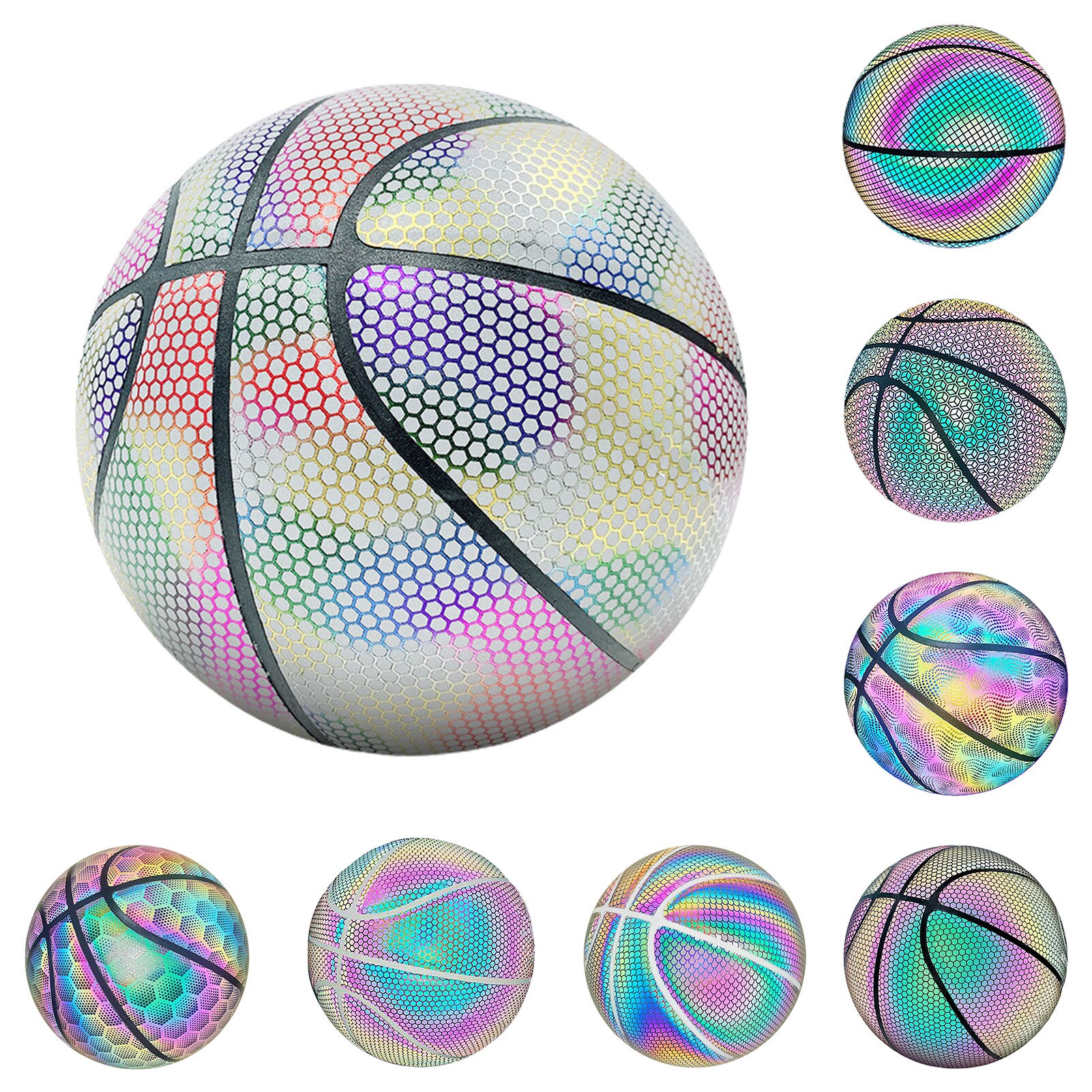 leuchtend Basketball Ball Holographische Reflektierende Beleuchtete Blitz-Ball PU Tragen-Beständig glühend Basketball Nacht Sport Spiel