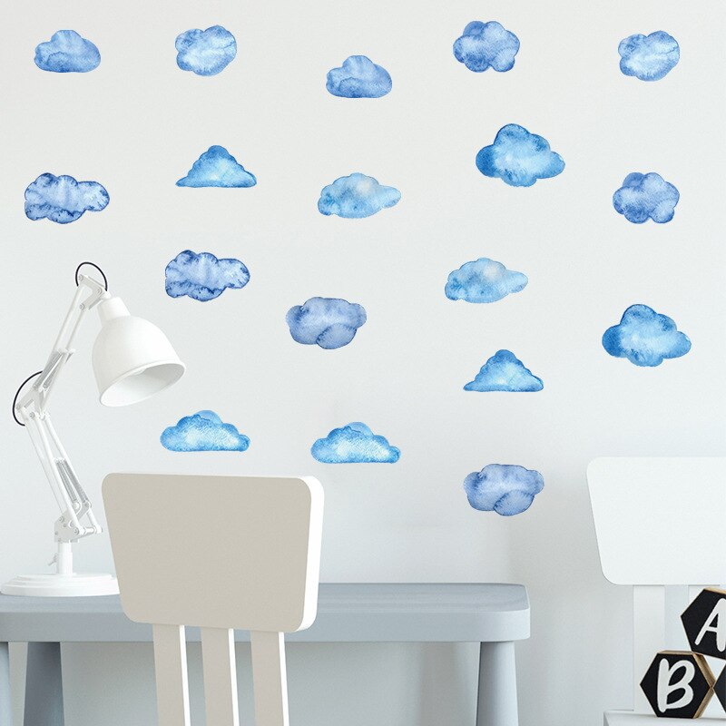 6pcs/set Blue Cloud Wall Stickers for Kids rooms Baby room Bedroom Living room Wall Decor PVC Wall Decals for Home Decoration