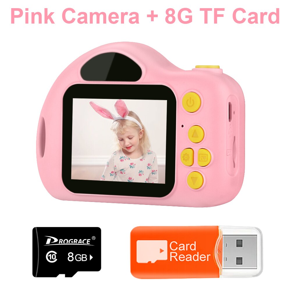 Børns børns legetøjskamera undervisningslegetøj til drengepiges legetøj baby fødselsdag 8mp digitalt kamera 1080p videokamera: 8g- kort lyserødt kamera
