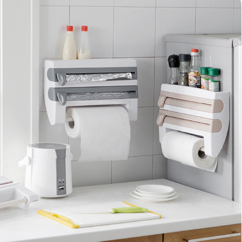Kunststoff Wrap Cutter Küche Spender für Zinn Folie Film Storage Rack-Halter Küche Papier Handtuch Organizer Multifunktions Regale