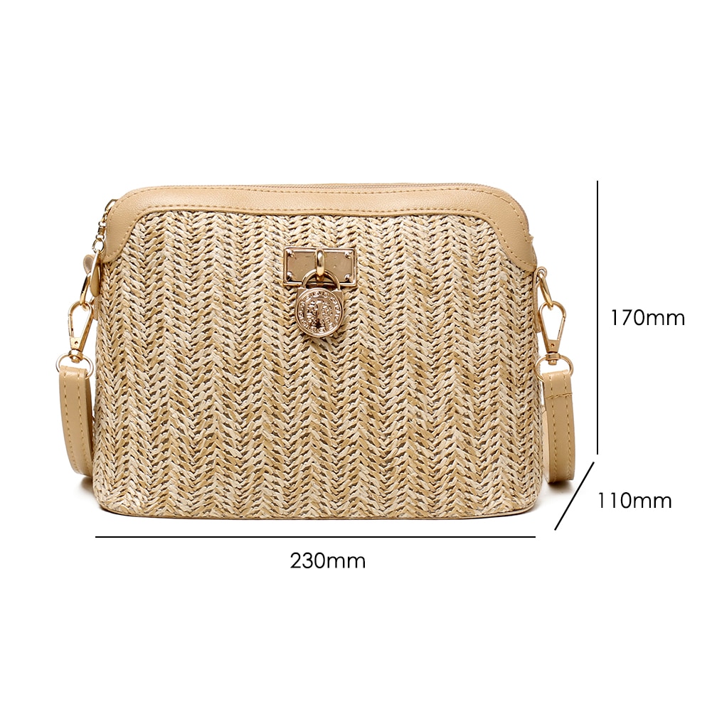 Mode Stro Crossbody Tas Geweven Pu Lederen Boho Strand Vrouwen Dames Shell Schoudertassen Zomer Handtassen