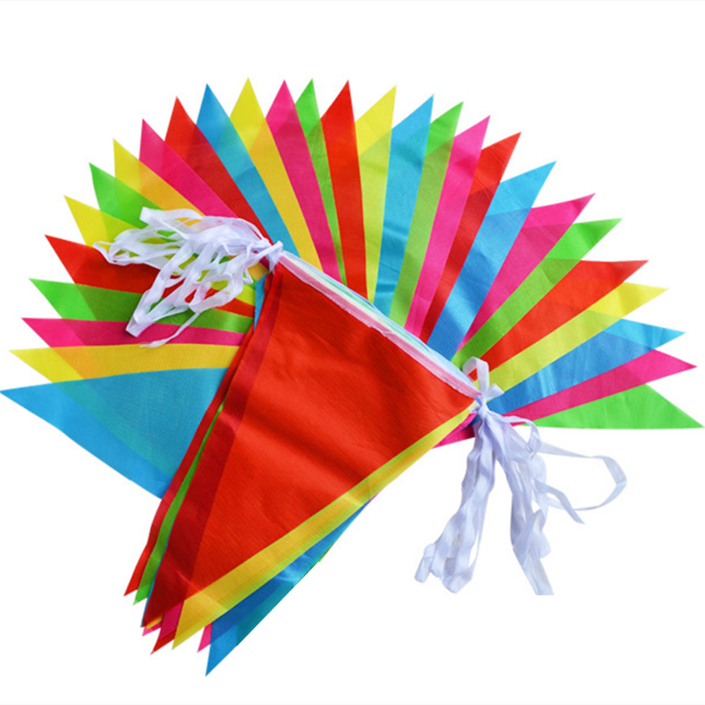 100M Multicolored Bunting Banner Triangle Flags Nylon Fabric Pennant Festival Outdoor Party Decor: Fluorescence Yellow