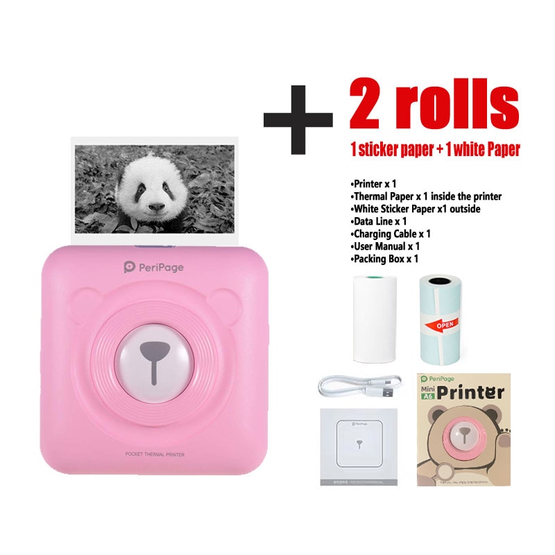 A6 peripage mini pocket printer draadloze bluetooth thermische labelprinter draagbare fotoprinter inktloze usb android ios telefoon: Roze 1 sticker