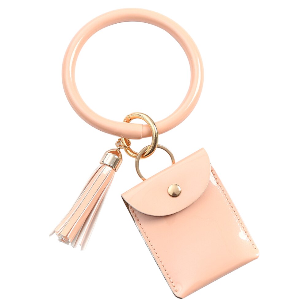 Women With Zip Coin Purse Portable Credit Card Daily Ornaments Wristlet Keychain Mini PU Leather Accessories: Beige Pink