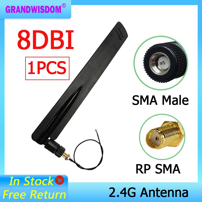 Antena wifi 2.4 ghz 8dbi sma, antena macho omni-direcional 2.4 ghz antenne roteador wi fi antena + 21cm cabo de rabo de pigmento macho RP-SMA