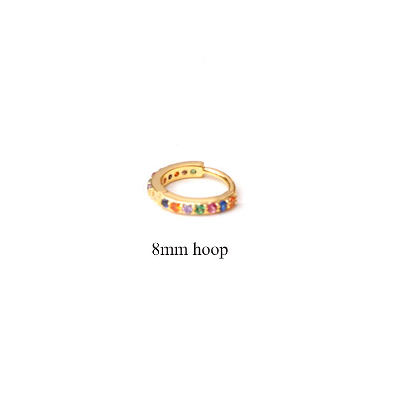Peri'sBox 5 Designs Colorful Lightning Small Hoop Earrings CZ Stone Long Bar Geometric Earrings for Women Circle Dainty Earrings: E 8mm 1Pcs