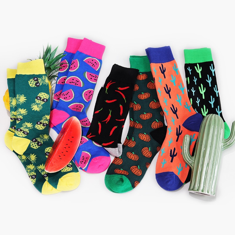 Peonfly Cotton Colorful Men Funny Food Pineapple Pumpkin Cactus Harajuku Happy Socks for Christmas
