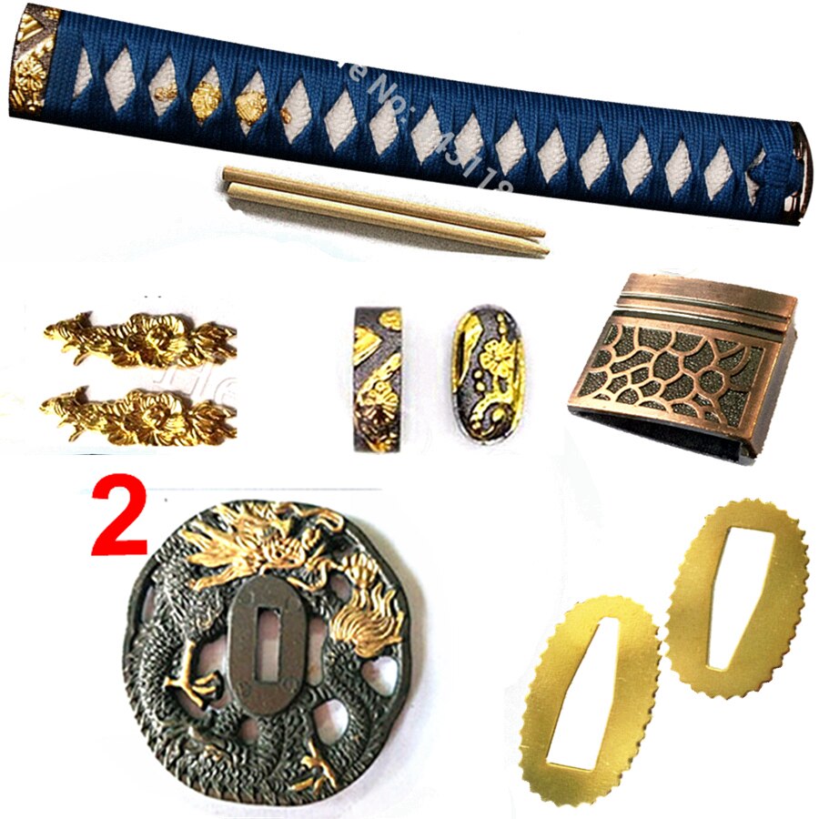 Flot metalhåndværk japansk sværdbeskyttelse til katana / wakizashi fittings sæt kirsite tsuba + menuki + fuchi + kashira + håndtag + habaki + seppa: Stil 2
