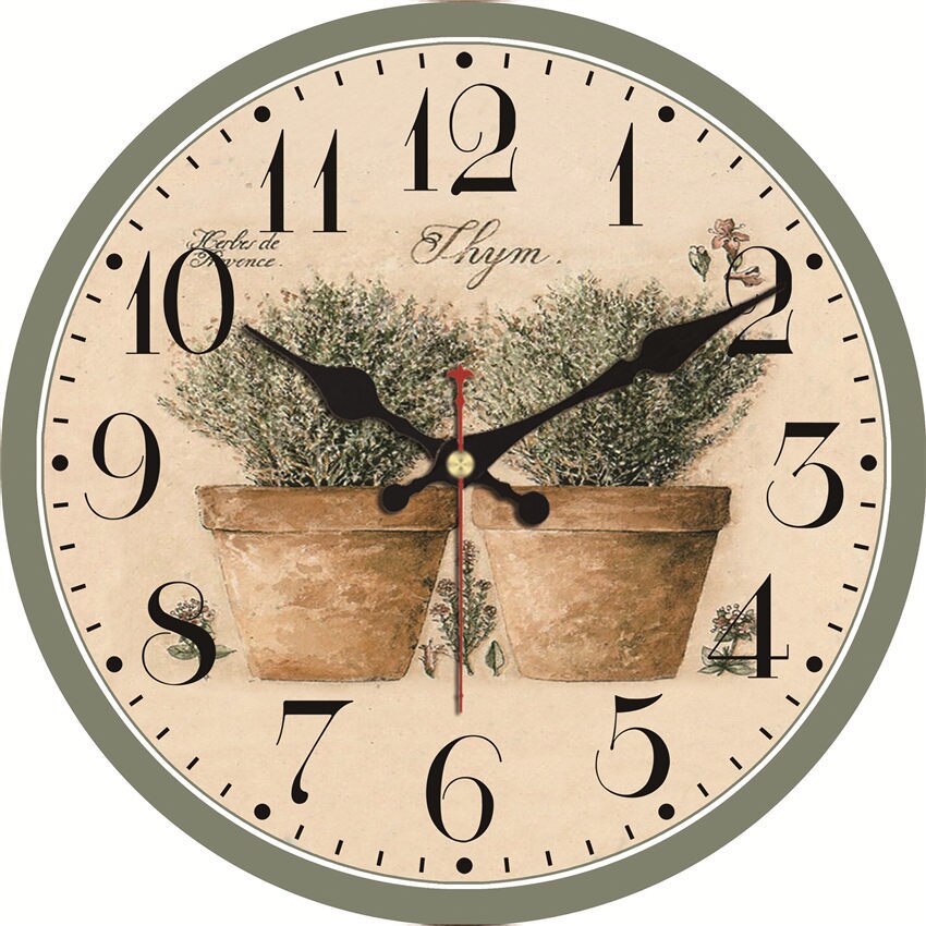 Grote Wandklok Ronde Vintage Wandklok Franse Land Toscaans Decoratieve Non-Tikkende Retro Bloem Roos Stille Stille Klok