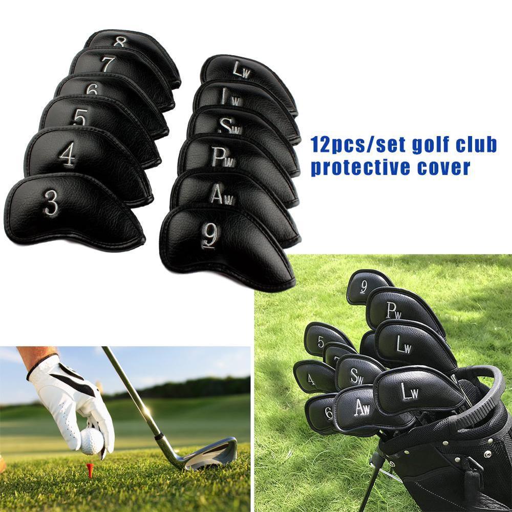 12PCS/Set Golf Club Protective Cover Golf Iron Cover Cap PU Cue Cover Sleeve Protection