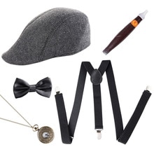 Cosplay Kostuums 1920s Mens Gatsby Gangster Kostuum Accessoires Set 30s Manhattan Hoed Bretels Halloween Party