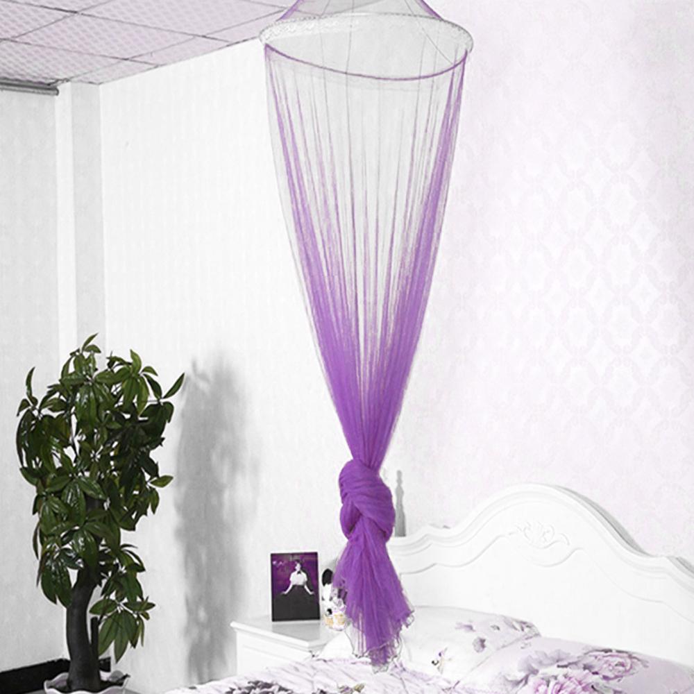 Verão laço redondo anti-mosquito cama dossel rede cortina de malha de poliéster tecido casa têxtil elegante pendurado cúpula mosquiteiro: Purple
