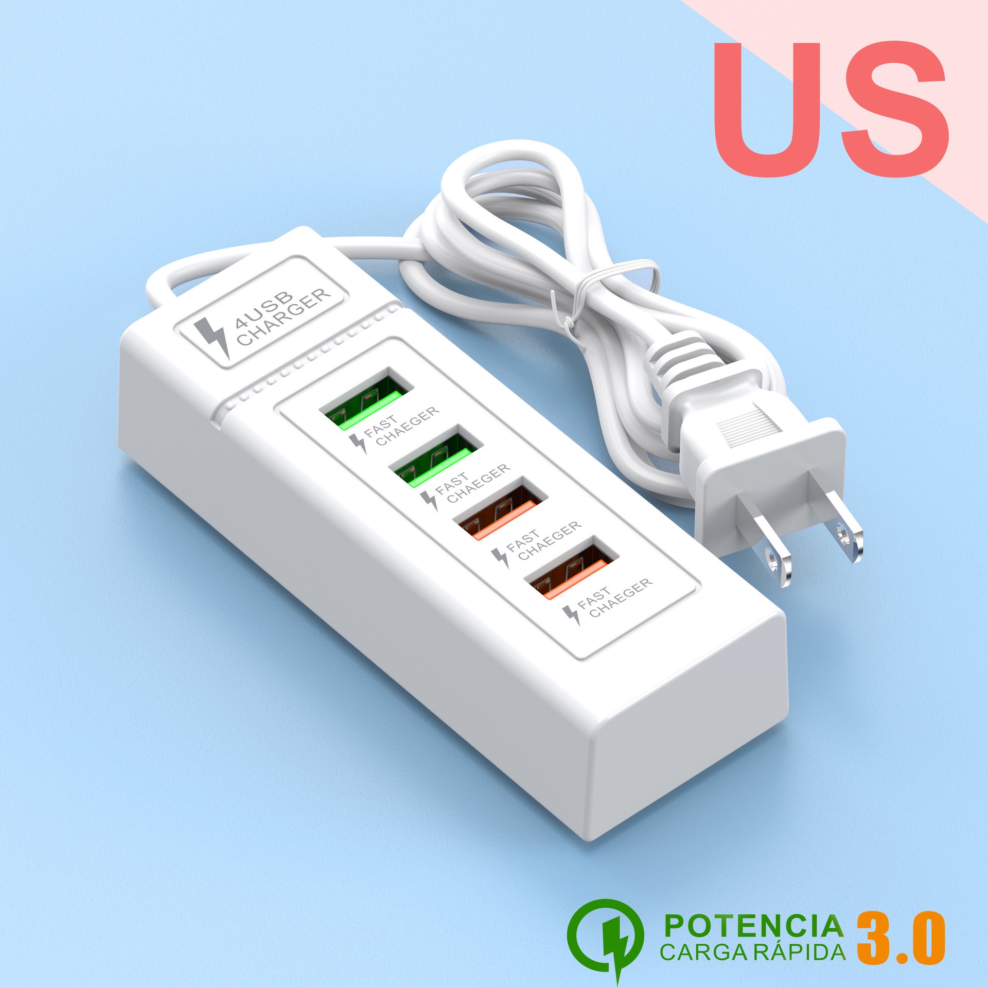 4- porters usb c hurtigladende reiselader med 1m kabler multiporter type c vegglader eu/us/uk plugg pd strømadapter lader: Svart
