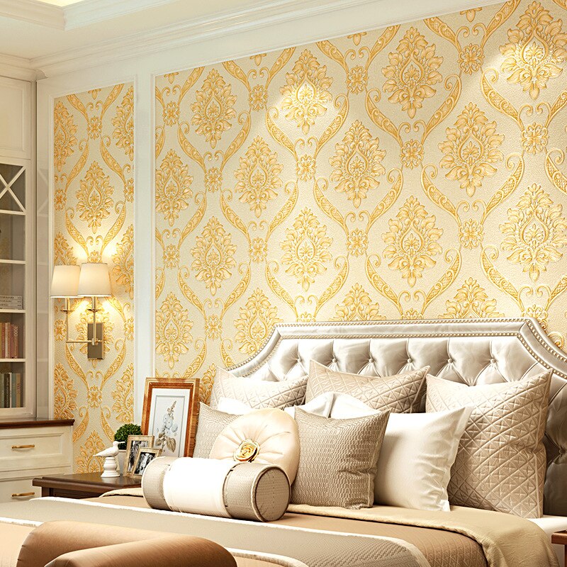 3D Europese Damascus Behang Waterdicht Golden Warme Slaapkamer Woonkamer Techniek Tv Achtergrond Muur Behang