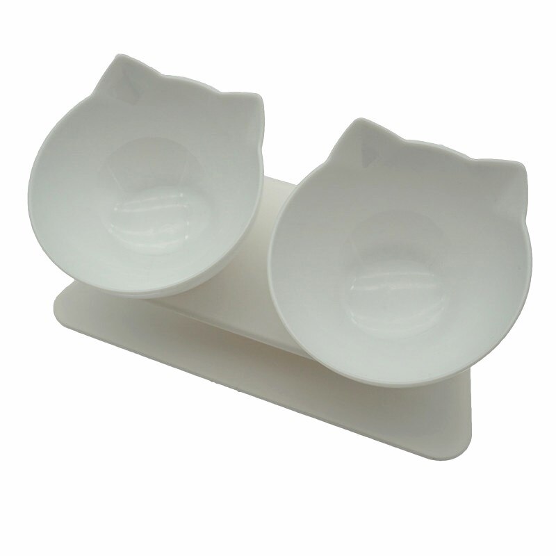 Antislip dubbele kattenbak, hondenbak met standaard, voerbak voor katten, waterbak voor katten, voerbakken voor honden, voerbak voor honden, benodigdheden: Witte dubbele
