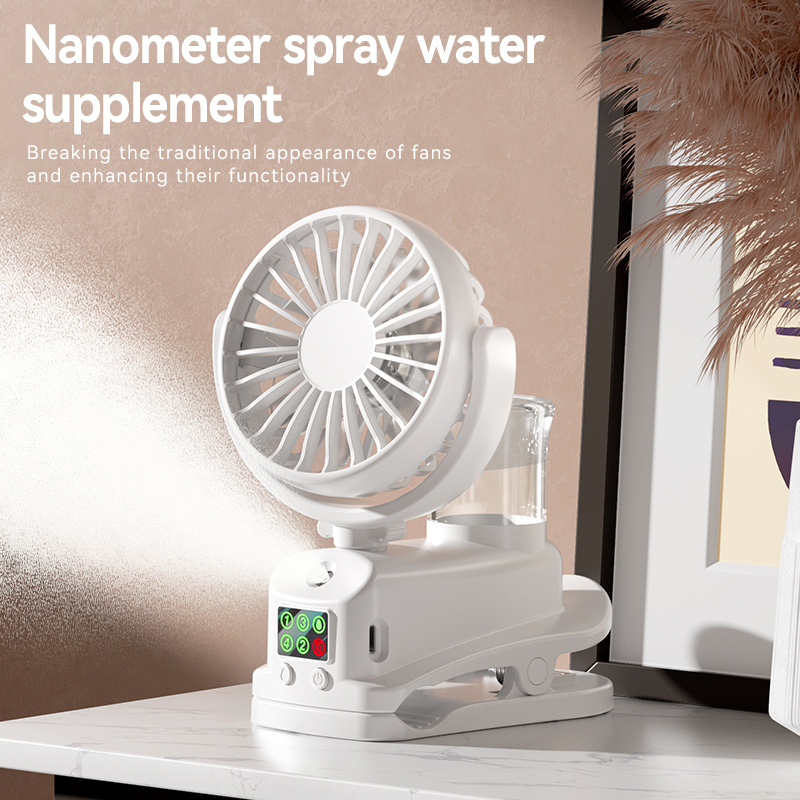 Viergeschwindigkeits-Sprühventilator mit Ladefunktion, Miniventilator mit Sockelclip, geeignet für Höhle Heim- und Bürogebrauch, kompakt für Höhle Außenbereich