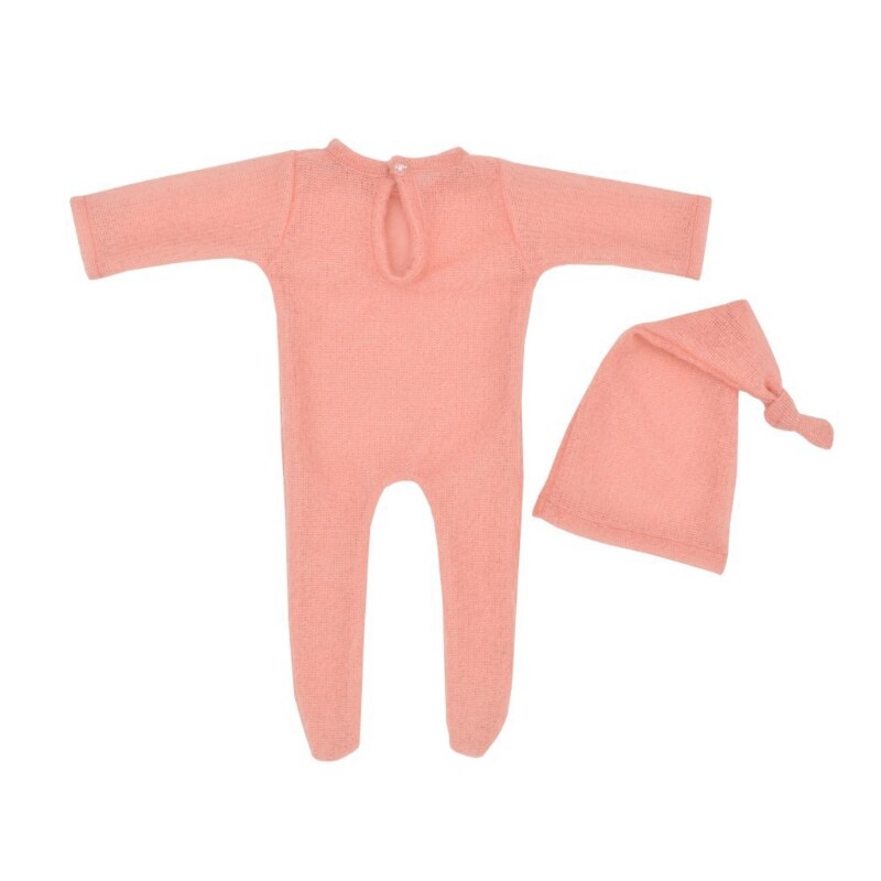 Mohair – barboteuse pour bébé, ensemble de 2 pièces, accessoires de photographie pour -nés, body en laine tricotée, P31B
