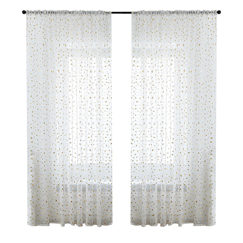 Trekant print mønster gardiner stue soveværelse gennemsigtige polyester fiber gardiner nemme at installere boligindretning gardiner: Hvid varmstempling