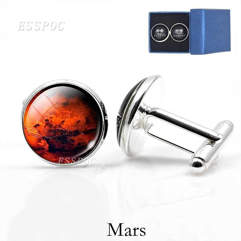 Solar- System Mond Mars Schmuck Männer der Manschettenknöpfe für Hemd Silber Überzogene Glas Cabochon Französisch Manschette Manschettenknöpfe Astronomie Schmuck: Mars