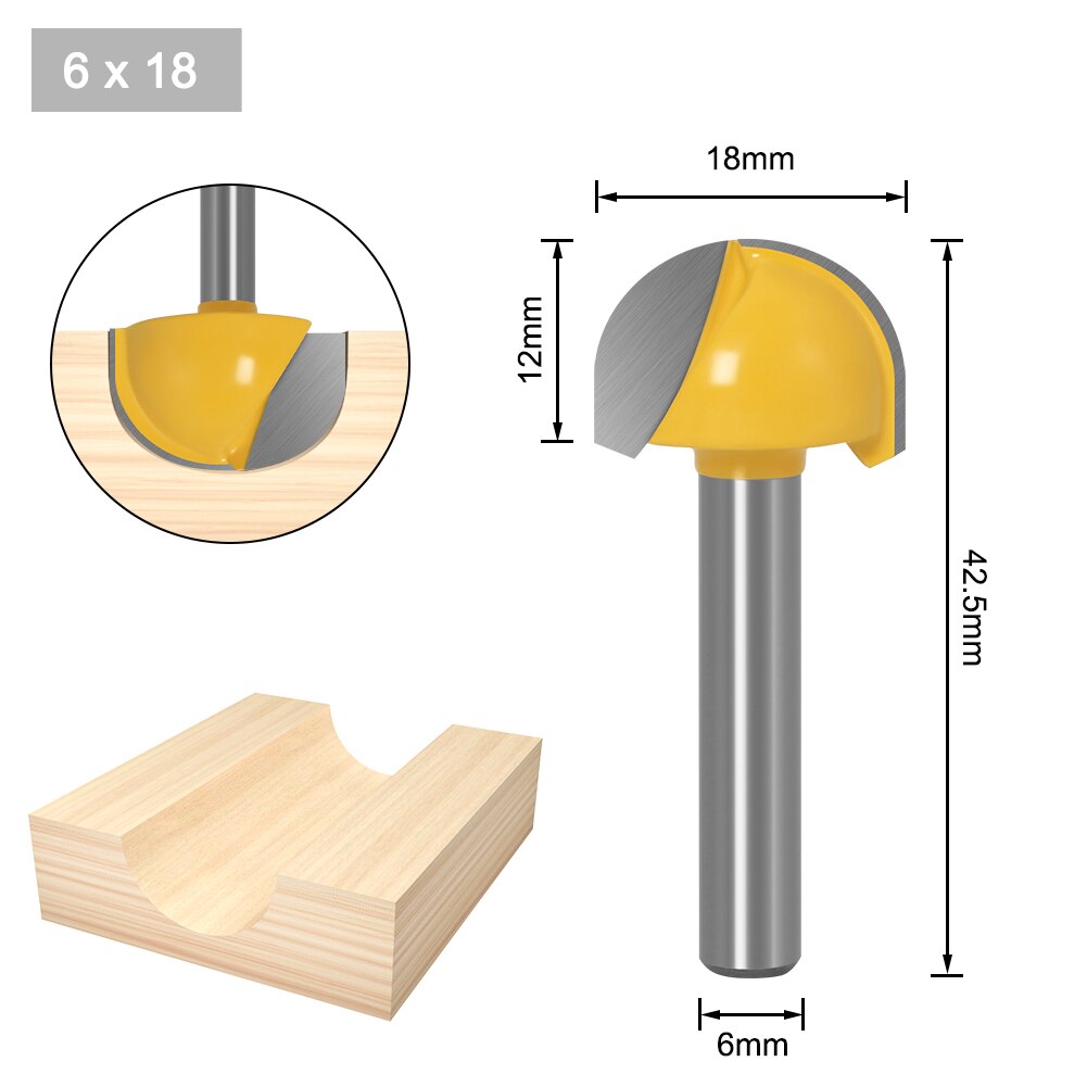 6mm Shank 6,8,12,16,18,20,22mmCNC tools solid carbide round nose Bits Round Nose Cove Core Box Router Bit Shaker Cutter Tools: 6X18
