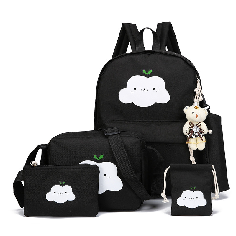 5 Stck einstellen Rucksack Mädchen Leinwand Rucksäcke lässig freundlicher Schule Taschen Damen Rucksack für Jugendliche Mädchen Schule Taschen: Schwarz