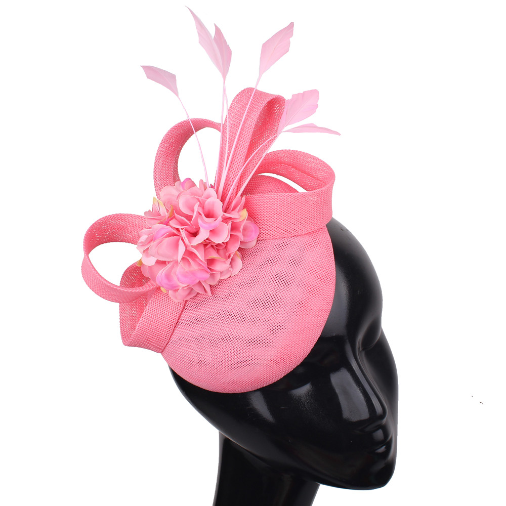 Elegante Damesmode Haar Bruiloft Fascinator Hoed Hoofdband Chique Hoofddeksels Met Hoofdband Fancy Mesh Formele Chapeau Cap: Roze