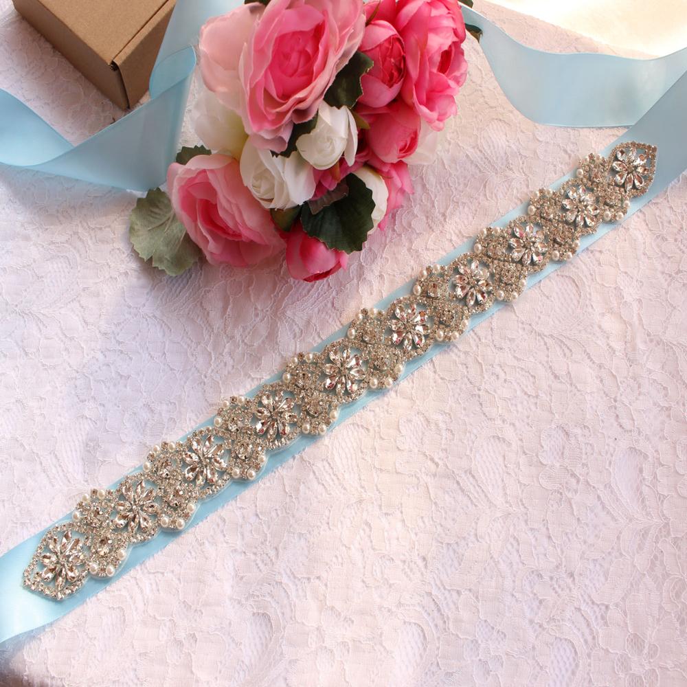 Bruids Riem Vrouwen Riem Trouwjurk Riem Strass Bruidsmeisje Riem Bruiloft Accessoires: light blue