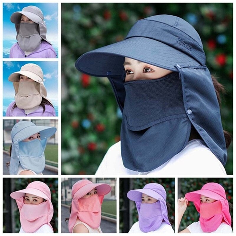 Summer Women Sun Hat Fishing Cap Outdoor Cap Hiking Hat Camping Visor Hat Protection Face Neck Cover Sun UV Protect Cap