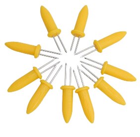 10 stk / pakke dobbelte spidser grillgaffel frugt majsholder bbq gaffel garpu værktøj gul: Default Title