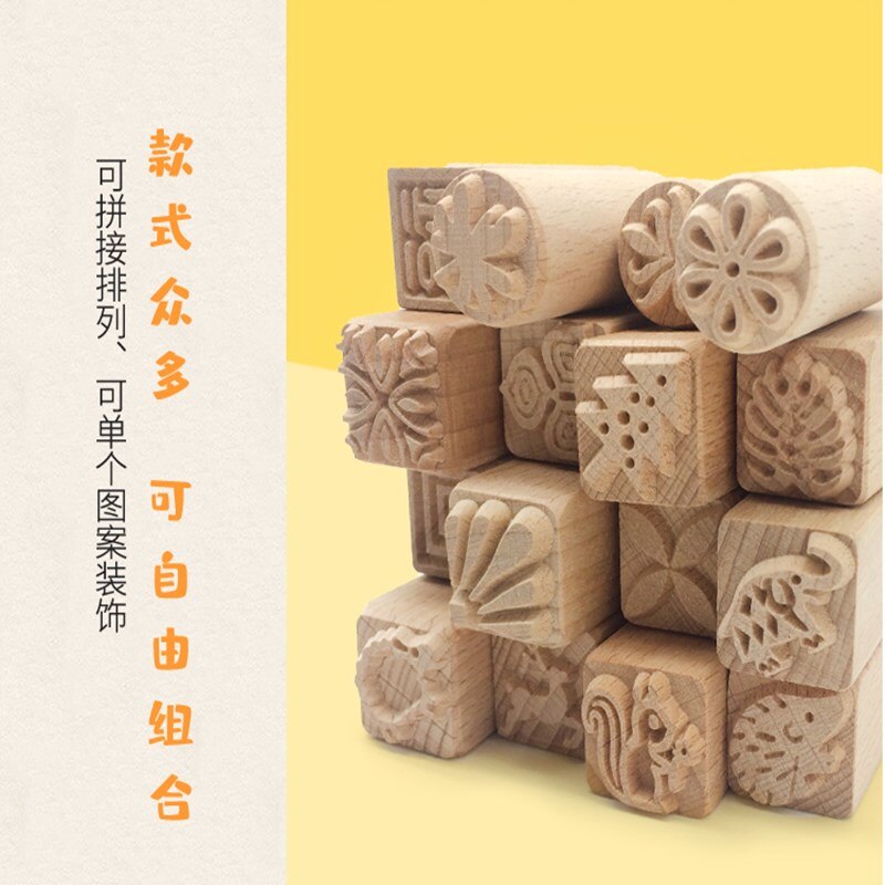 Pottery Ceramic Tool Wood Texture stamp Pure Solid Wood Printing Tool Ceramic Clay Sculpture Kneading Printing Chop W-1