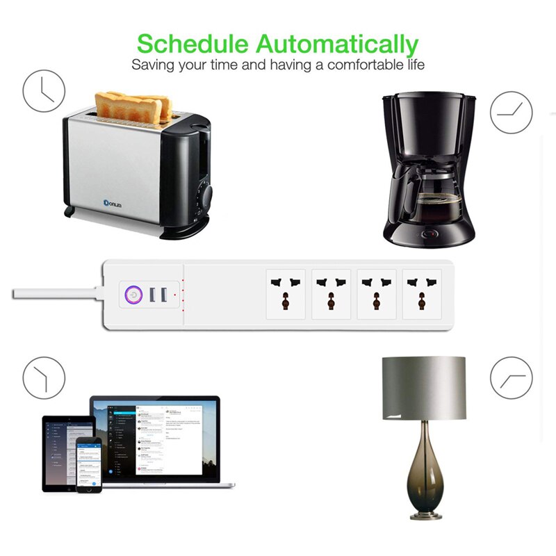India WiFi Smart Power Strip 10A/16A Universal Outlets with USB Plug Sockets Remote Voice Control Independently by Tuya