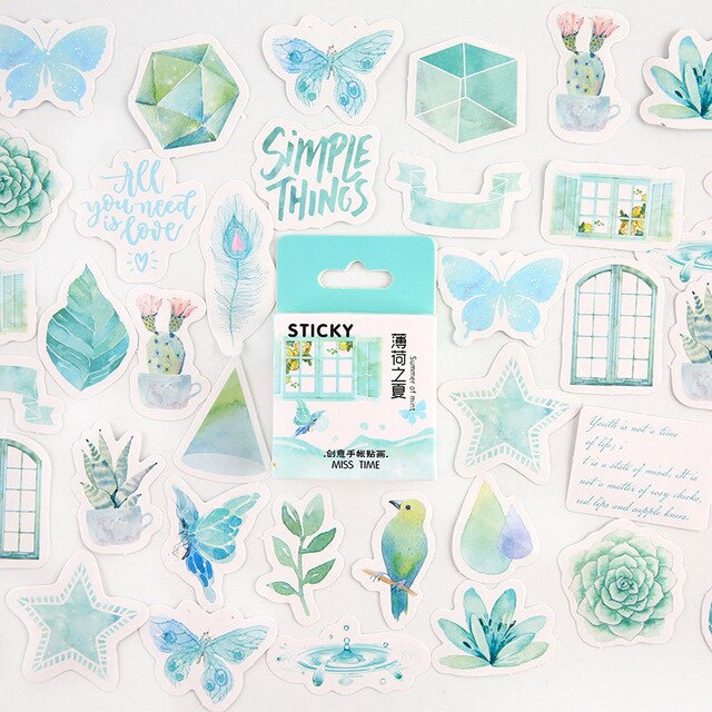 45Pcs/set Bubble Cartoon Stickers Decorative Sticker Diary Stationery Album Sticker Flakes Scrapbooking: Green