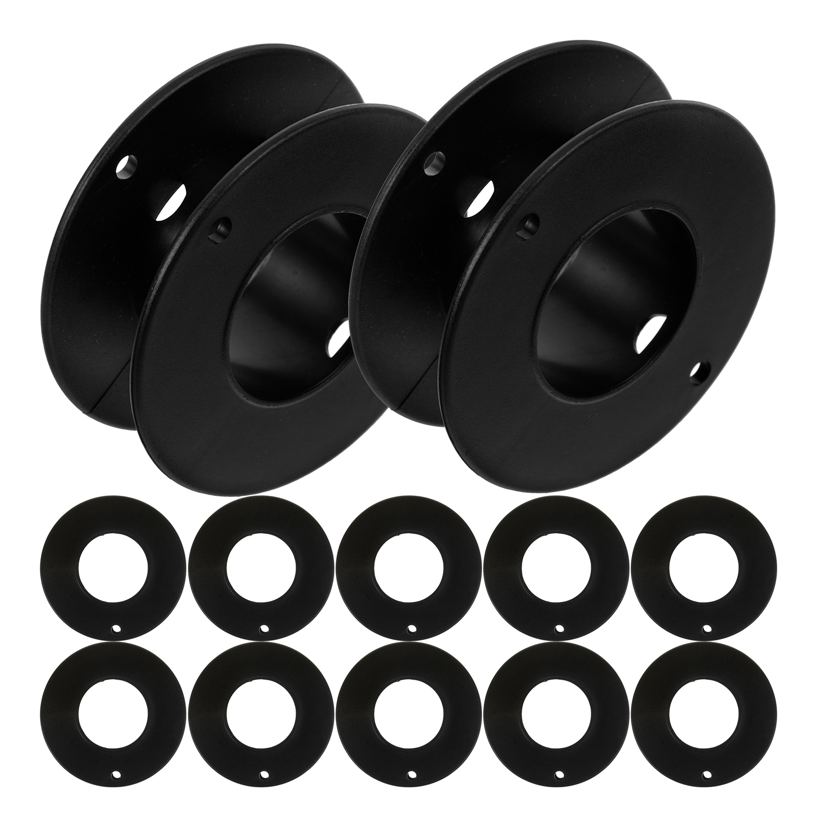 12Pcs Black Plastic Bobbins Wire Spools Sewing Machine Thread Accessories Portable Empty Spools Cable Winder Mini Sewing Bobbins