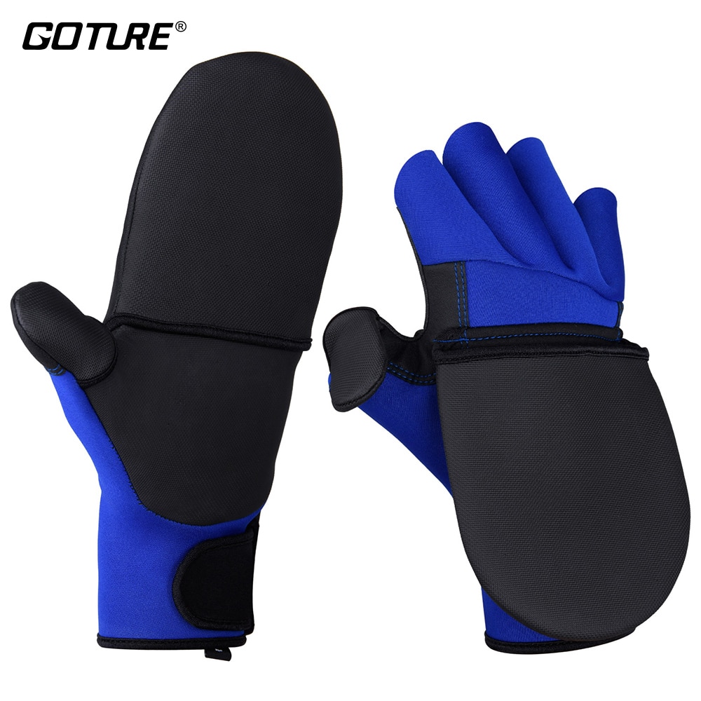 Goture Vanguard Outdoor Sport Winter Handschoenen Anti-Slip Waterdichte Neopreen & Pu Vissen Handschoenen Zwart/Blauw