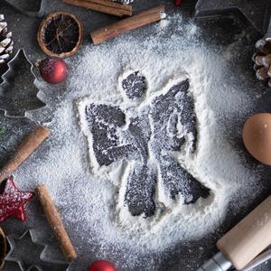 Christmas Baking Flour Angels Digital Backdrop photography, Snow Angel, Baking flat, flour, cutting board, high resolution JPG