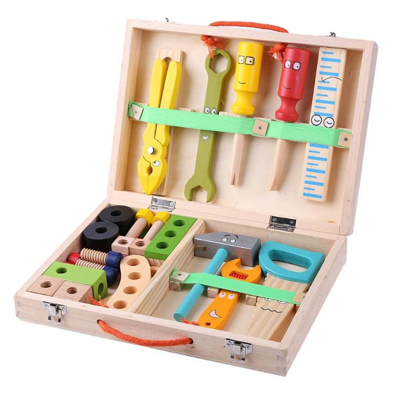 Juego de reparación de madera para bebé, herramientas multifuncionales, caja de herramientas de reparación portátil para niño de dibujos animados, juguetes educativos para niño, juguete de rompecabezas: Default Title
