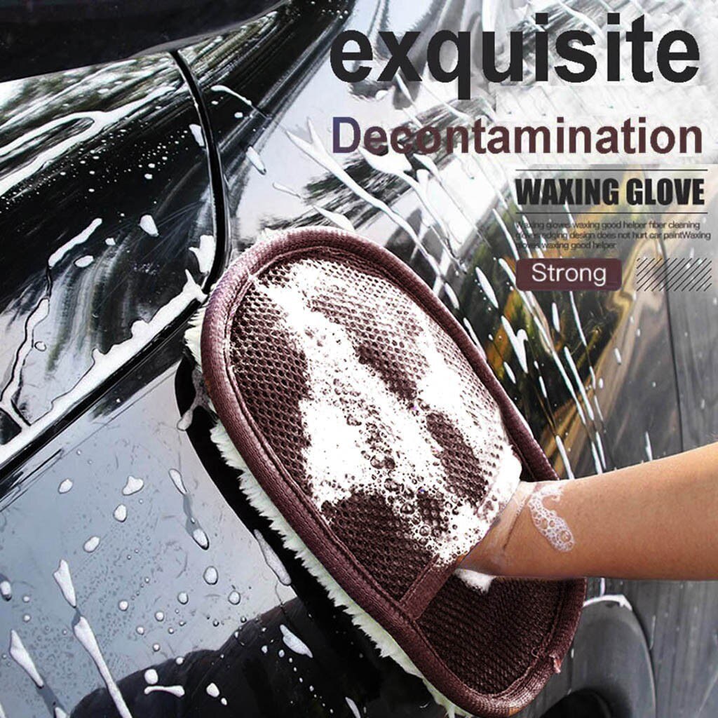 Doux lavage de voiture éponge propre en peluche gants de lavage de voiture nettoyant en verre bleu vague outil de lavage de voiture: Incolore