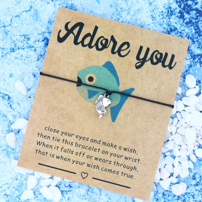 Adore You Fish Wish Bracelet Fish Charm Lucky Wish Bracelet Red String Frienship Bracelets Fish Jewelry Women Men Love Card: Black