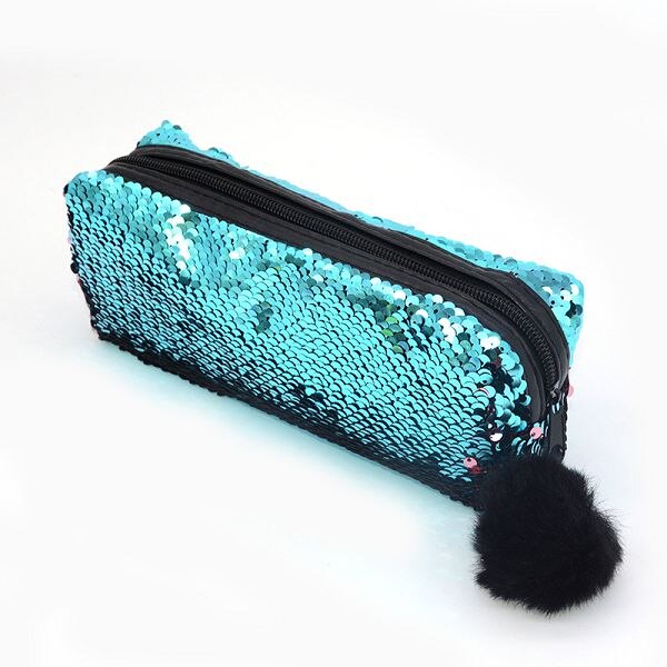 Estojo de lápis, estojo escolar com lantejoulas para meninas: Blue