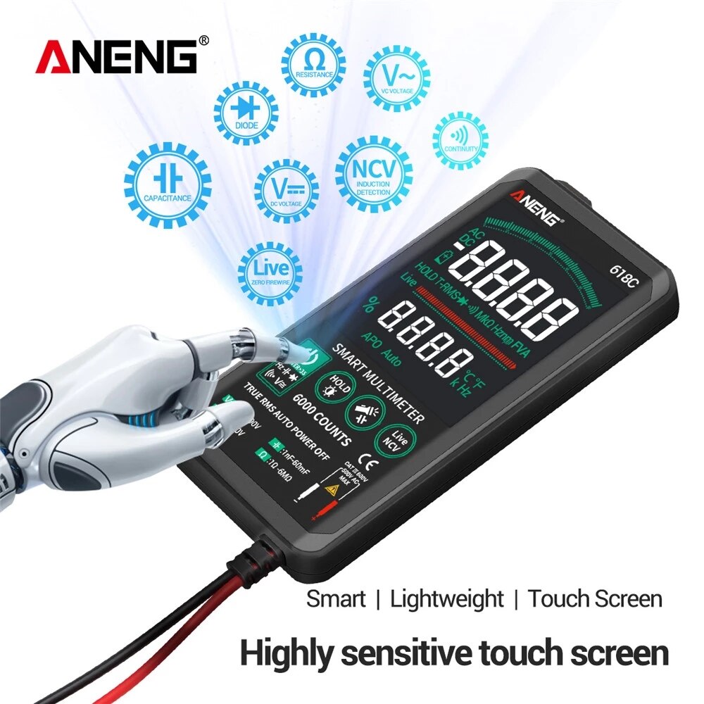 Aneng 618C Smart Touch Digitale Multimeter Professionele Transistor Condensator Ncv Testers Meter Dc Analoge Bar True Rms Auto Tester