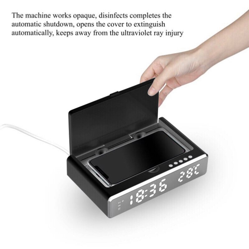 Wireless Charger UV Disinfection LED Mirror Mobile Phone Charger Alarm Clock Wireless Charger Digital HD Clock Phone