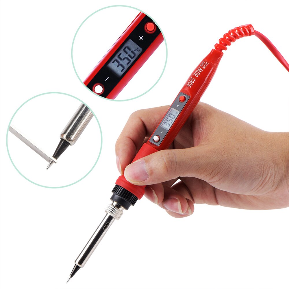 110V 220V 80W LCD Soldering iron kit adjustable temperature solder welding tools Ceramic heater soldering tips 15kind copper tip