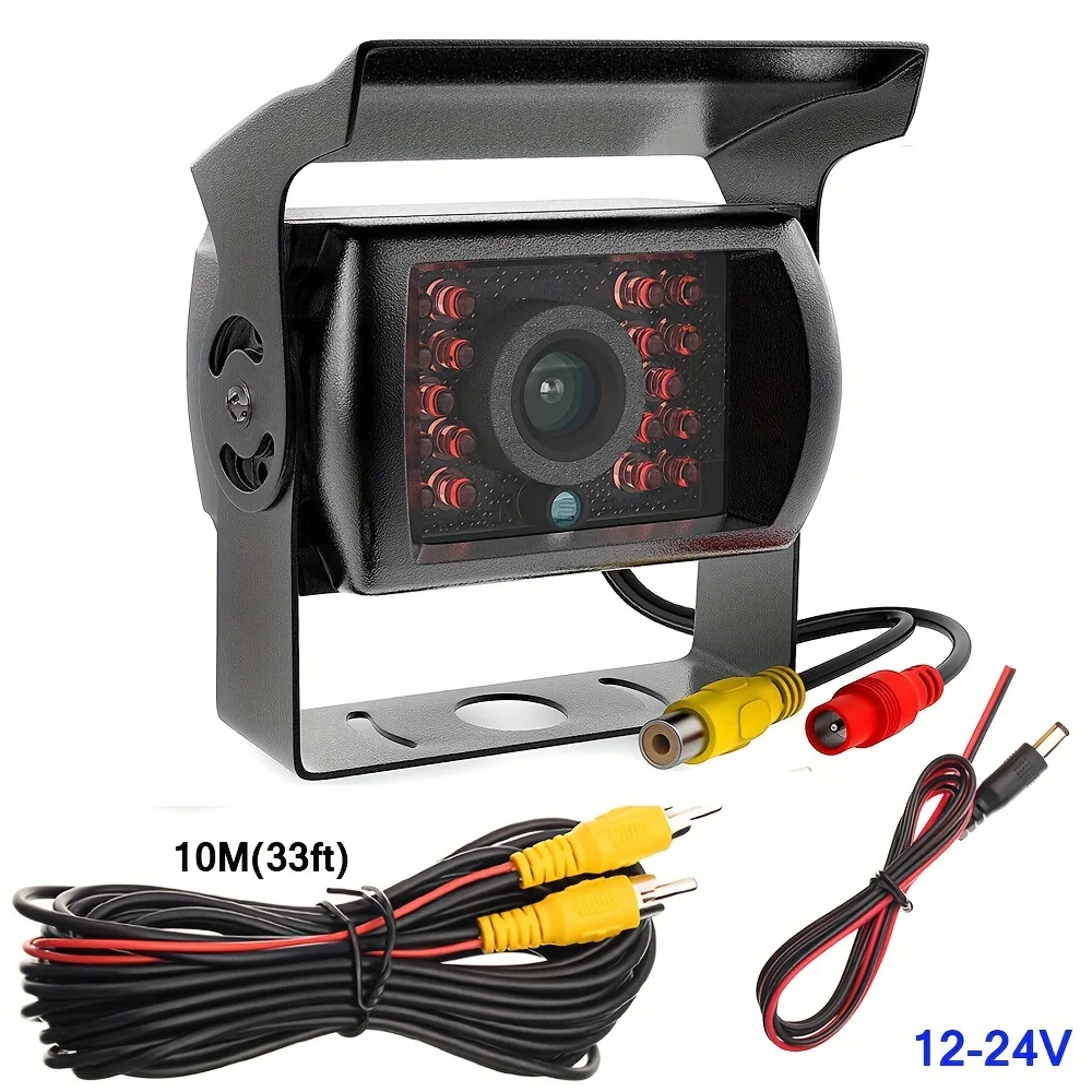 Cámara de respaldo para camión, videocámara de respaldo de alta resistencia, 18 LED IR, vista trasera de coche, autobús, camión, remolque, Pickup12V, 24V + Cable RCA de 393,7 pulgadas