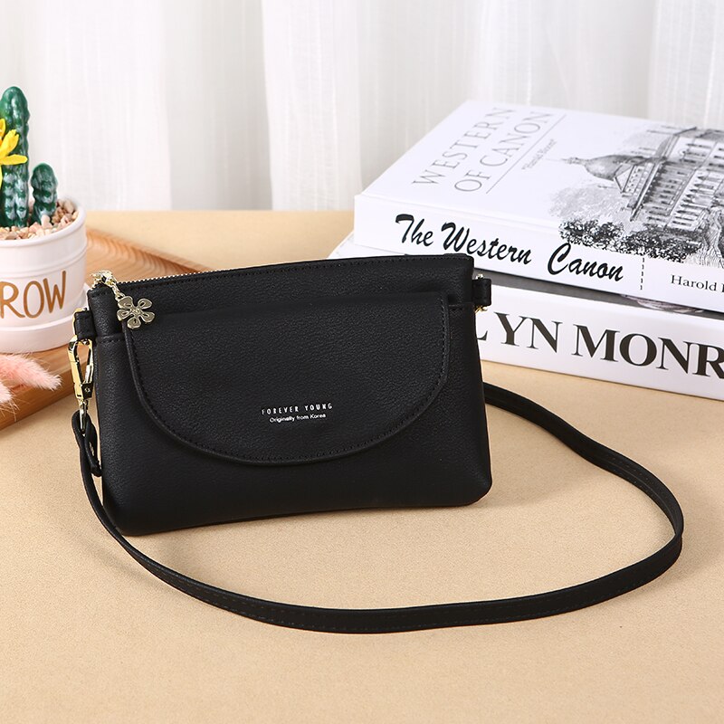 Dames pu leren schoudertas dames crossbody tas casual eenvoudige handtas frisse kleine crossbody tas 7304: Zwart 7304